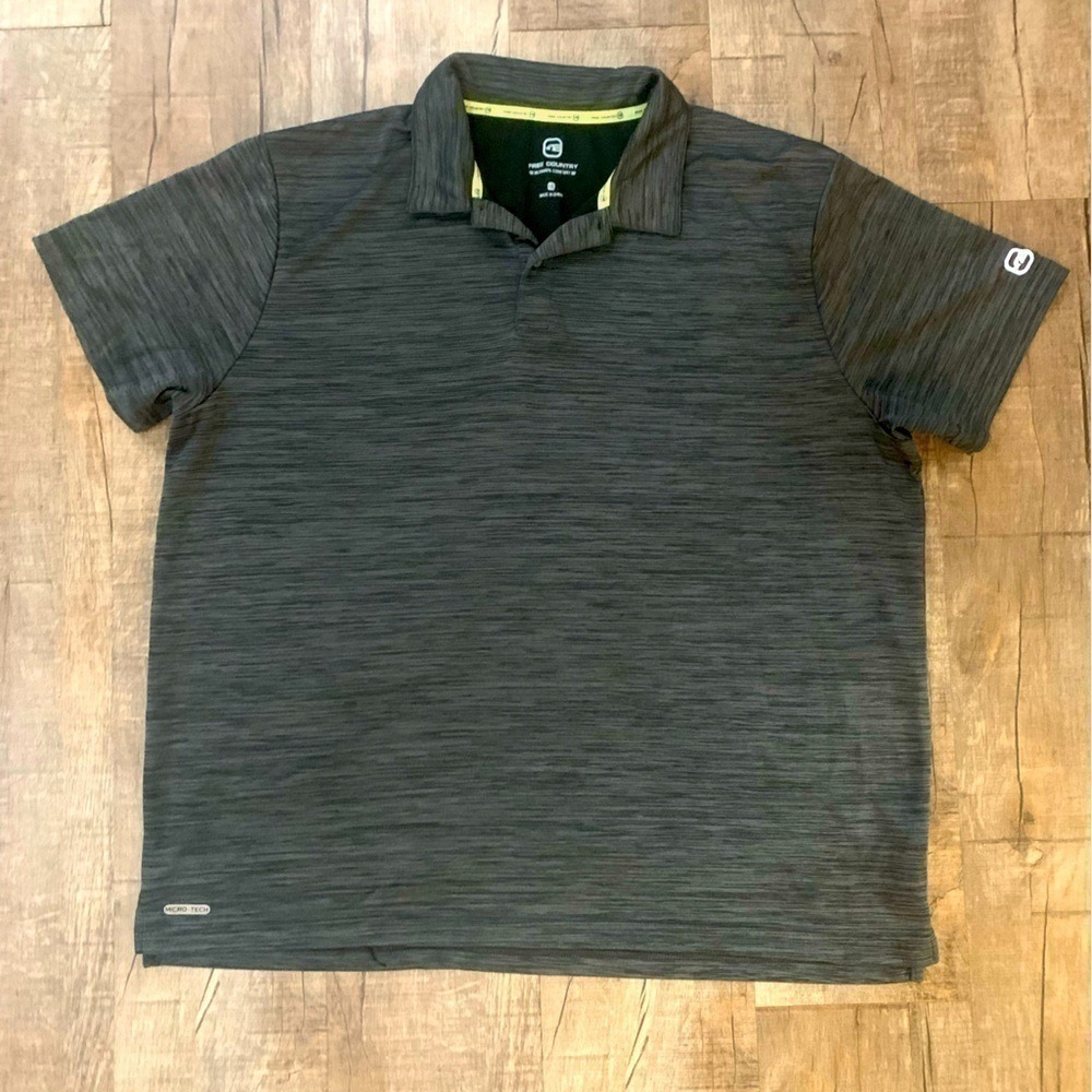 Free Country Mens XXL Gray Micro Tech Performance Polo Shirt Short Sleeve